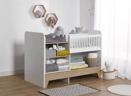 Lit bébé évolutif avec table à langer calisson Blanc & bois 1 - vertbaudet enfant 