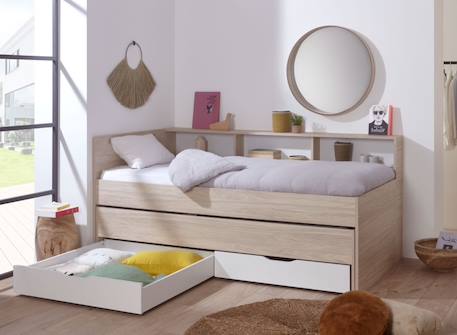 Lit gigogne avec rangements wallis Bois & blanc 3 - vertbaudet enfant 