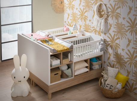 Lit bébé jumeaux évolutif mooréa Blanc & bois 1 - vertbaudet enfant 