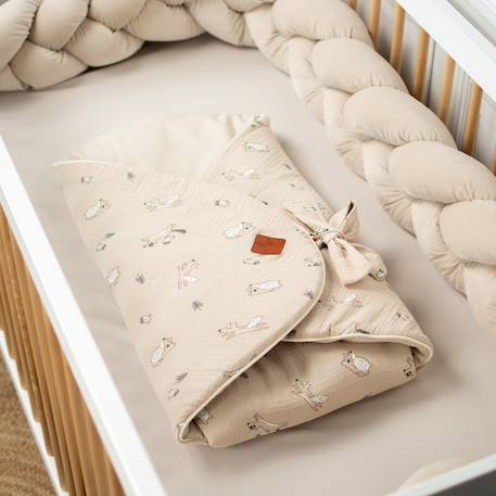 Couverture d'emmaillotage évolutive en gaze de coton eden Beige imprimé animaux 2 - vertbaudet enfant 