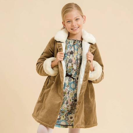 Robe  fleurie   à manches longues et col smocks  chimene Beige marron+Bleu lilas+Bleu roi+Orange vert 2 - vertbaudet enfant 
