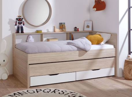 Lit gigogne avec rangements wallis Bois & blanc 1 - vertbaudet enfant 