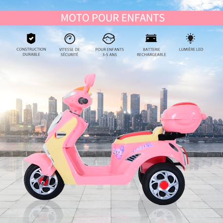 Moto scooter électrique pour enfants 6 v env. 3 km/h 3 roues et topcase effet lumineux et sonore rose Rose 4 - vertbaudet enfant 