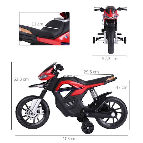 Moto électrique enfant 25w 6v 3 km/h max. Effets lumineux sonores roulettes amovibles Bleu+Rouge 6 - vertbaudet enfant 