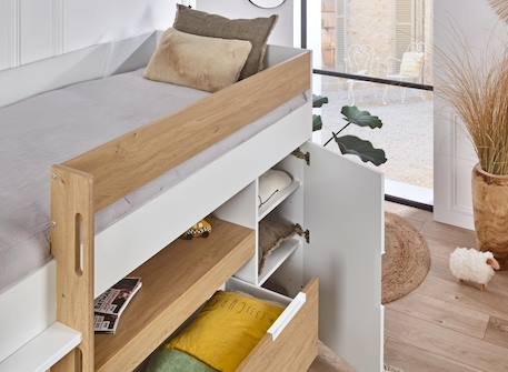 Lit mi-hauteur avec bureau et rangement palma Blanc & bois 5 - vertbaudet enfant 