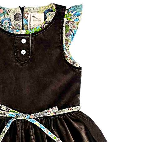 Robe qui tourne hiver  en velours   hepburn Marron beige fleuri 2 - vertbaudet enfant 