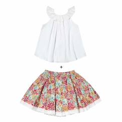 Set cadeau   blouse blanche & jupe liberty rouge  - vertbaudet enfant