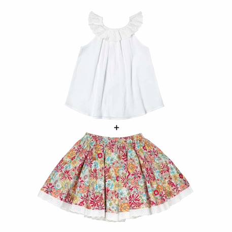 Set cadeau   blouse blanche & jupe liberty rouge Blanc rouge fleurie 1 - vertbaudet enfant 