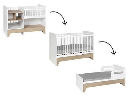 Lit bébé évolutif avec table à langer calisson Blanc & bois 2 - vertbaudet enfant 