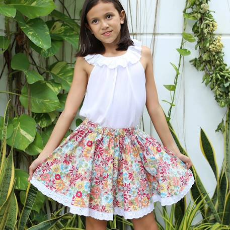 Set cadeau   blouse blanche & jupe liberty rouge Blanc rouge fleurie 2 - vertbaudet enfant 