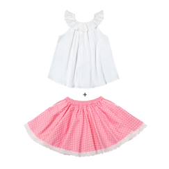 Set cadeau   blouse blanche & jupe rose à pois blancs  - vertbaudet enfant