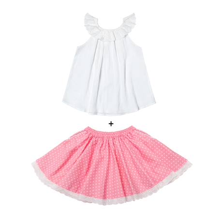 Set cadeau   blouse blanche & jupe rose à pois blancs Blanc rose saumon 1 - vertbaudet enfant 