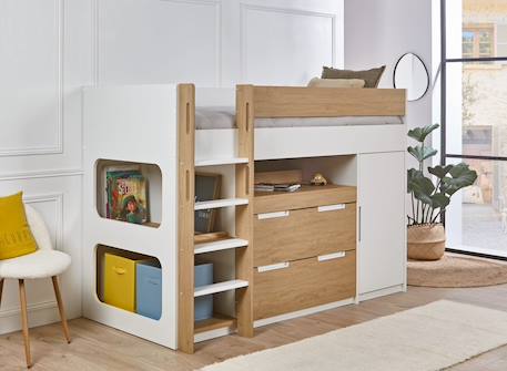 Lit mi-hauteur avec bureau et rangement palma Blanc & bois 2 - vertbaudet enfant 