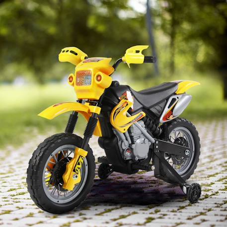 Moto cross électrique enfant 6v phares klaxon musiques roues auxiliaires amovibles Jaune+Vert 2 - vertbaudet enfant 