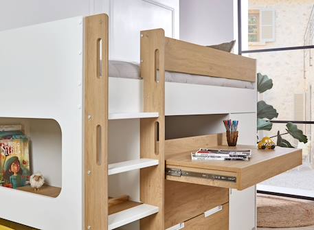 Lit mi-hauteur avec bureau et rangement palma Blanc & bois 6 - vertbaudet enfant 