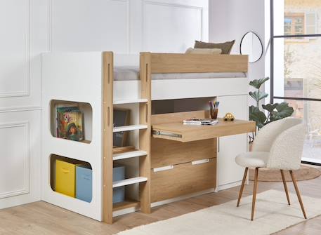 Lit mi-hauteur avec bureau et rangement palma Blanc & bois 1 - vertbaudet enfant 