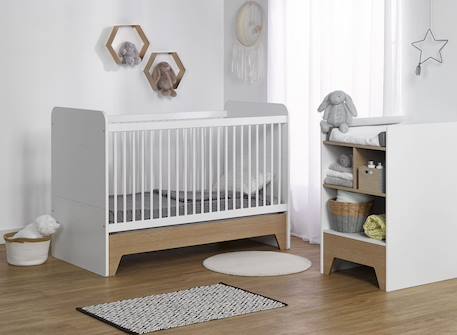 Lit bébé évolutif avec table à langer calisson Blanc & bois 3 - vertbaudet enfant 