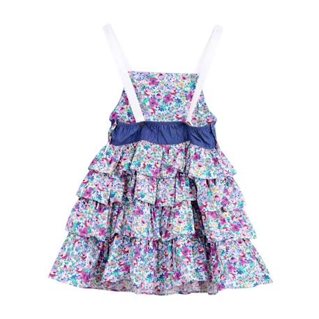 Robe salopette liberty   à volants et bretelles  gigi Bleu demim violet 5 - vertbaudet enfant 