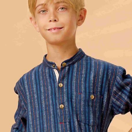 Chemise flanelle  hiver   col mao  rimbaud Bleu foncé bordeaux 2 - vertbaudet enfant 