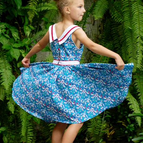 Robe  qui tourne liberty  et   hepburn Bleu rouge 6 - vertbaudet enfant 