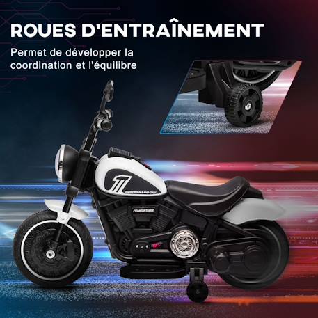Moto électrique enfant 6 v 3 km/h effet lumineux roulettes amovibles repose-pied pédale métal pp rose noir Blanc+Bleu+Rose+Rouge 5 - vertbaudet enfant 
