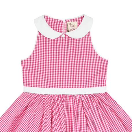 Robe qui tourne  à carreaux vichy  et col claudine  hepburn Rose foncé blanc 2 - vertbaudet enfant 