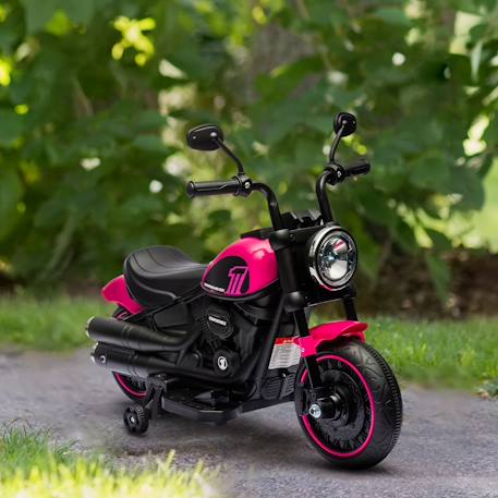 Moto électrique enfant 6 v 3 km/h effet lumineux roulettes amovibles repose-pied pédale métal pp rose noir Blanc+Bleu+Rose+Rouge 11 - vertbaudet enfant 