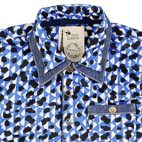 Chemise popeline    à manches longues  caspar Bleu foncé blanc noir 2 - vertbaudet enfant 