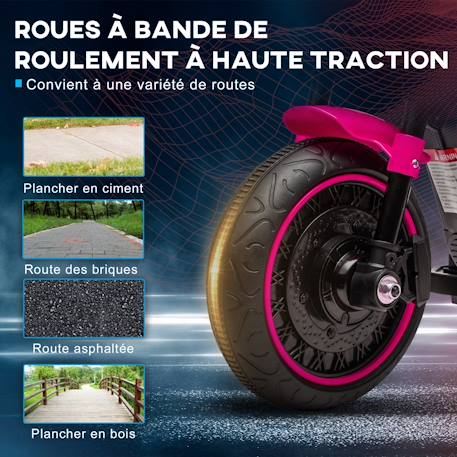 Moto électrique enfant 6 v 3 km/h effet lumineux roulettes amovibles repose-pied pédale métal pp rose noir Blanc+Bleu+Rose+Rouge 14 - vertbaudet enfant 