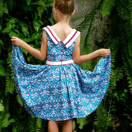 Robe  qui tourne liberty  et   hepburn Bleu rouge 2 - vertbaudet enfant 
