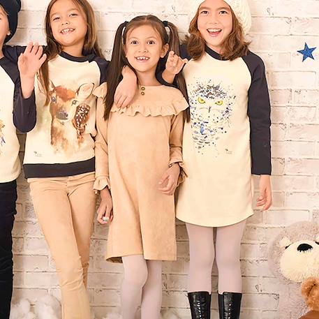 Robe sweat   coton  et  imprimé chouette  the owl Beige noir 1 - vertbaudet enfant 