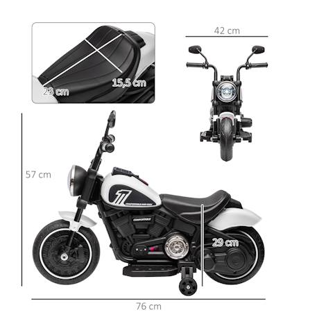 Moto électrique enfant 6 v 3 km/h effet lumineux roulettes amovibles repose-pied pédale métal pp rose noir Blanc+Bleu+Rose+Rouge 3 - vertbaudet enfant 