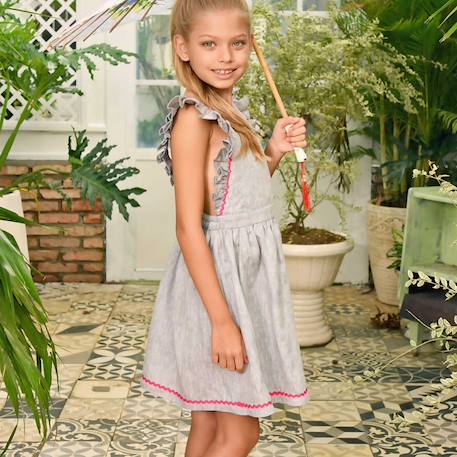 Robe cérémonie bohème  en lin  taupe  lili Gris taupe fuchsia 6 - vertbaudet enfant 