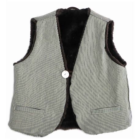 Gilet de berger   réversible  fausse fourrure   berger Marron beige rayures bleu marine 5 - vertbaudet enfant 