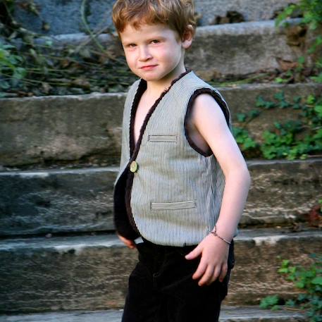 Gilet de berger   réversible  fausse fourrure   berger Marron beige rayures bleu marine 2 - vertbaudet enfant 