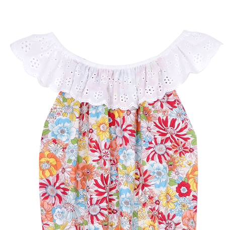 Combishort liberty   col broderie anglaise  lolita Rouge fleuri 2 - vertbaudet enfant 