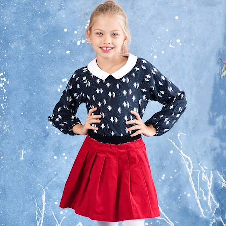 De noël   blouse col claudine & jupe plissée Rouge noir 2 - vertbaudet enfant 