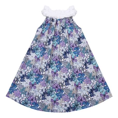 Robe  fleurie liberty  avec col froufrous   manon Bleu lilas 4 - vertbaudet enfant 