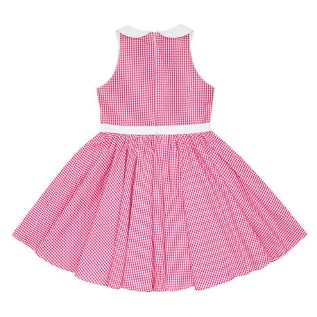 Robe qui tourne  à carreaux vichy  et col claudine  hepburn Rose foncé blanc 4 - vertbaudet enfant 