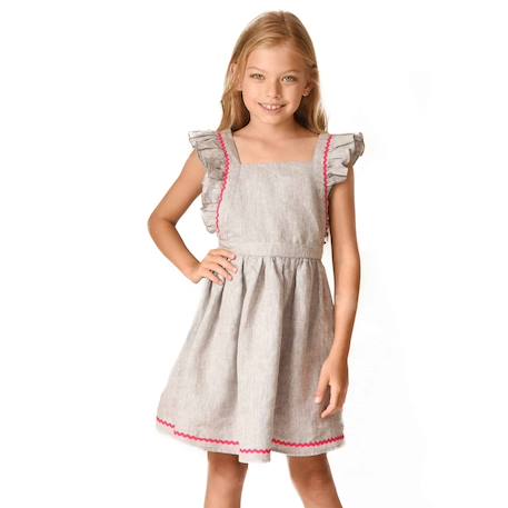 Robe cérémonie bohème  en lin  taupe  lili Gris taupe fuchsia 5 - vertbaudet enfant 