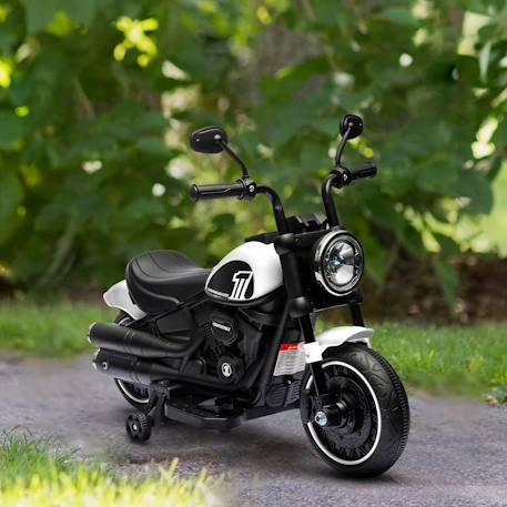 Moto électrique enfant 6 v 3 km/h effet lumineux roulettes amovibles repose-pied pédale métal pp rose noir Blanc+Bleu+Rose+Rouge 2 - vertbaudet enfant 