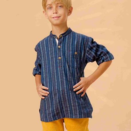 Chemise flanelle  hiver   col mao  rimbaud Bleu foncé bordeaux 1 - vertbaudet enfant 