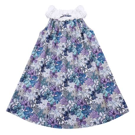 Robe  fleurie liberty  avec col froufrous   manon Bleu lilas 3 - vertbaudet enfant 