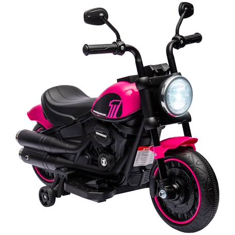 Moto électrique enfant 6 v 3 km/h effet lumineux roulettes amovibles repose-pied pédale métal pp rose noir Blanc+Bleu+Rose+Rouge 10 - vertbaudet enfant 
