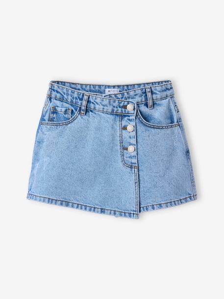 Jupe short en jean asymétrique fille bleu clair 1 - vertbaudet enfant 