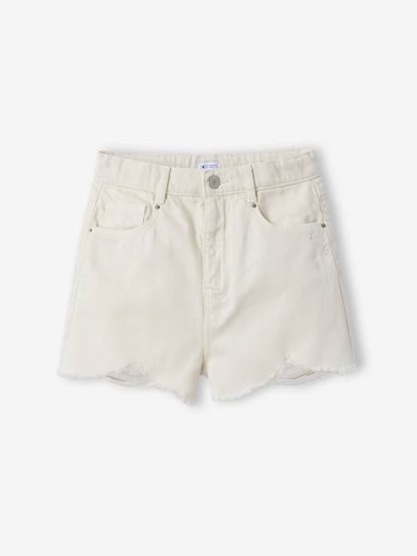 Short en jean effet usé fille bleu moyen+vanille 4 - vertbaudet enfant 
