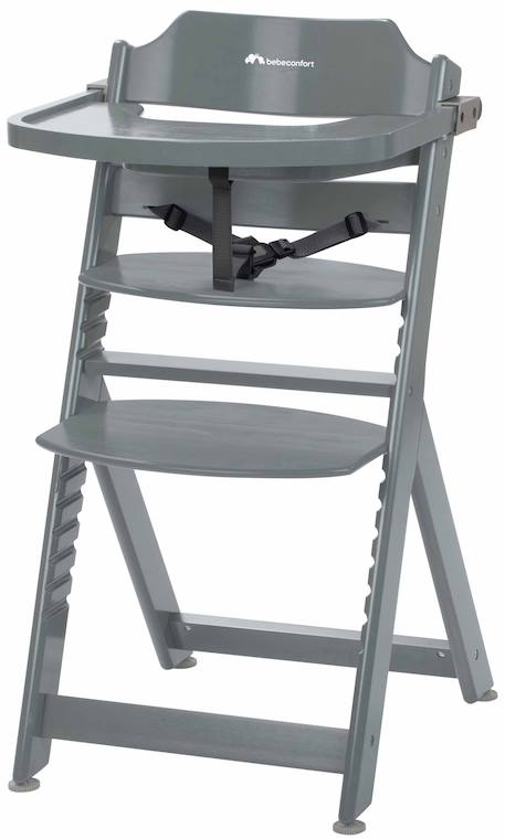Chaise haute bébé en bois avec tablette timba Warm gray+White 1 - vertbaudet enfant 