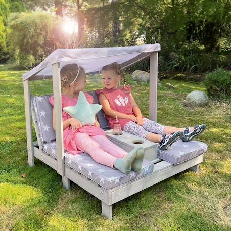 Double chaise longue en bois massif fsc® + 4 coussins et pare soleil Gris / motif étoiles 5 - vertbaudet enfant 