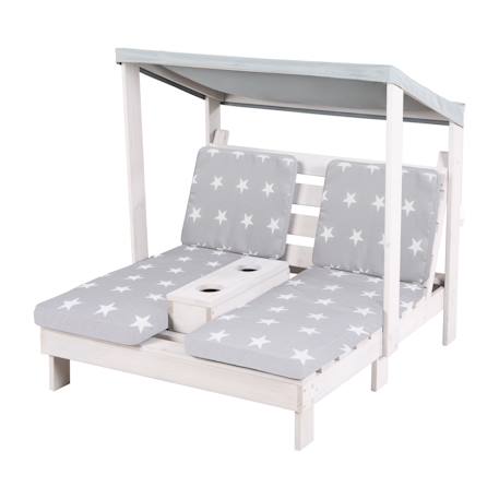 Double chaise longue en bois massif fsc® + 4 coussins et pare soleil Gris / motif étoiles 1 - vertbaudet enfant 