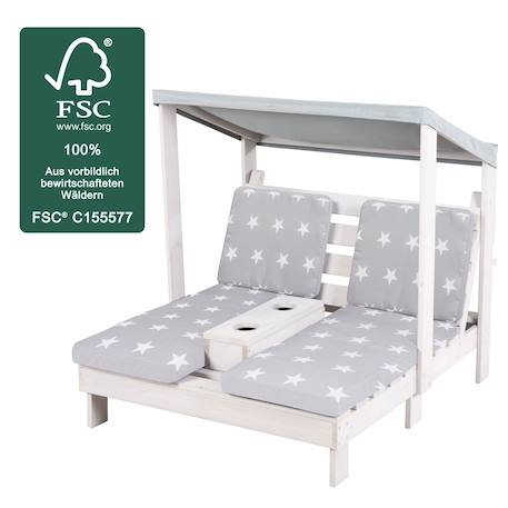 Double chaise longue en bois massif fsc® + 4 coussins et pare soleil Gris / motif étoiles 3 - vertbaudet enfant 
